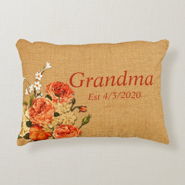 Change Any Text Grandma est Grandmother Beige Baby Decorative Cushion (Front)