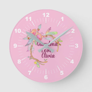Change Any Text Grandmother Loves Grandchild Boho Round Clock