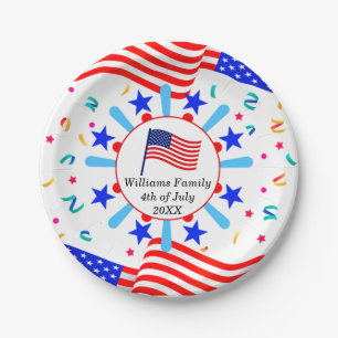 Change Any Text USA Flag Independence Day July 4th Paper Plate