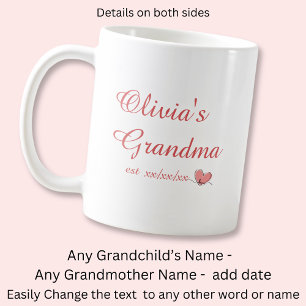 Change Grandchild Name, Grandmother Name Est Heart Coffee Mug