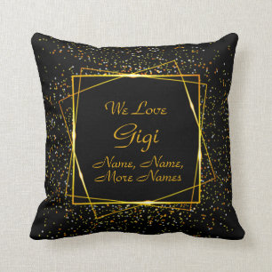 Change Grandma Gigi Name Add Kids Names Black Gold Cushion