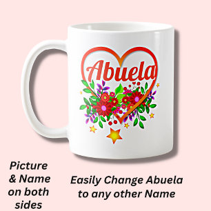 Change Grandmother Name - Abuela Heart & Flowers Coffee Mug