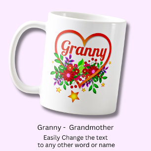 Change Grandmother Name - Granny Heart & Flowers Coffee Mug