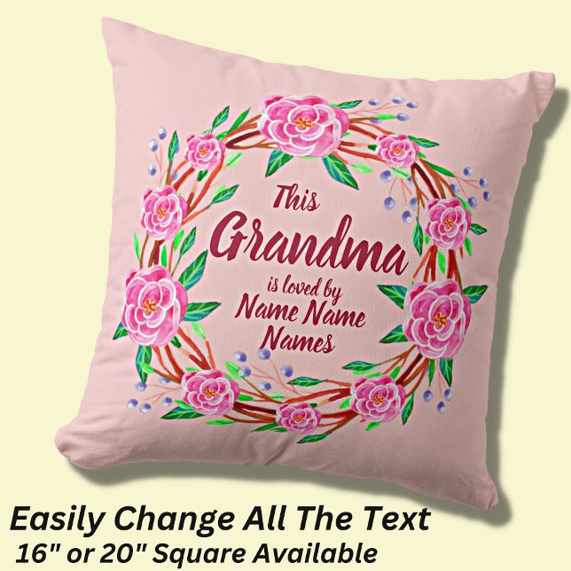 Change Grandmother Name Loved by Grandchildren Cushion (Creator Uploaded)