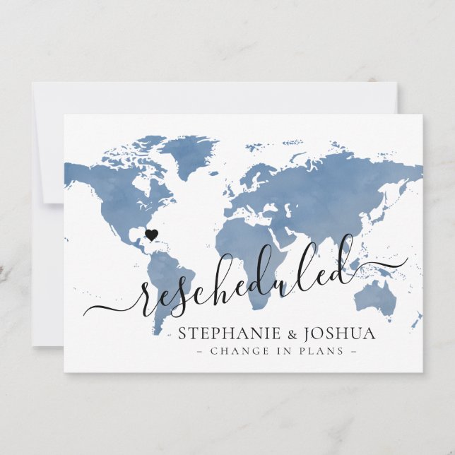 Change in Plans Postponed Destination Wedding Blue Announcement (Front)