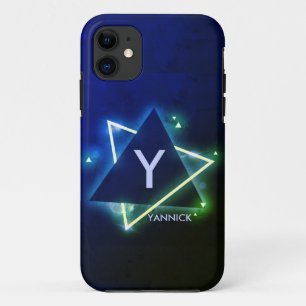 Change Initial, Add (delete) Name Blue Green Space iPhone 11 Case