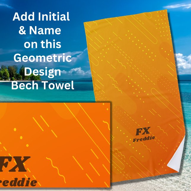 Change Initial, Add (delete) Name,  Orange Yellow Beach Towel (Creator Uploaded)