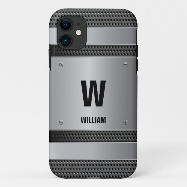 Change Initial, Add (delete) Name, Silver Metallic Case-Mate iPhone Case (Back)