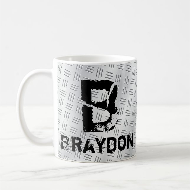 Change Initial Add Name A B C D E F G Checkerplate Coffee Mug (Left)