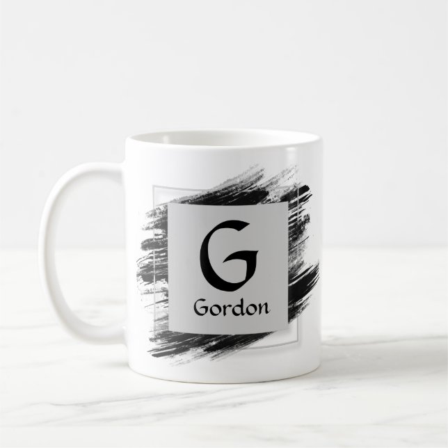 Change Initial Add Name Black Brush - G H I K L Coffee Mug (Left)