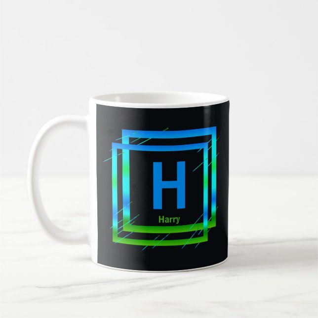 Change Initial Add Name Blue Green Squares A B C D Coffee Mug (Left)