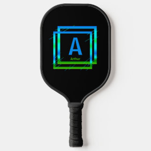 Change Initial. Add Name Blue Green Squares Black Pickleball Paddle