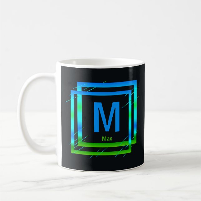 Change Initial Add Name Blue Green Squares M N O P Coffee Mug (Left)