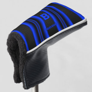 Change Initial Add Name Blue on Black Stripes      Golf Head Cover