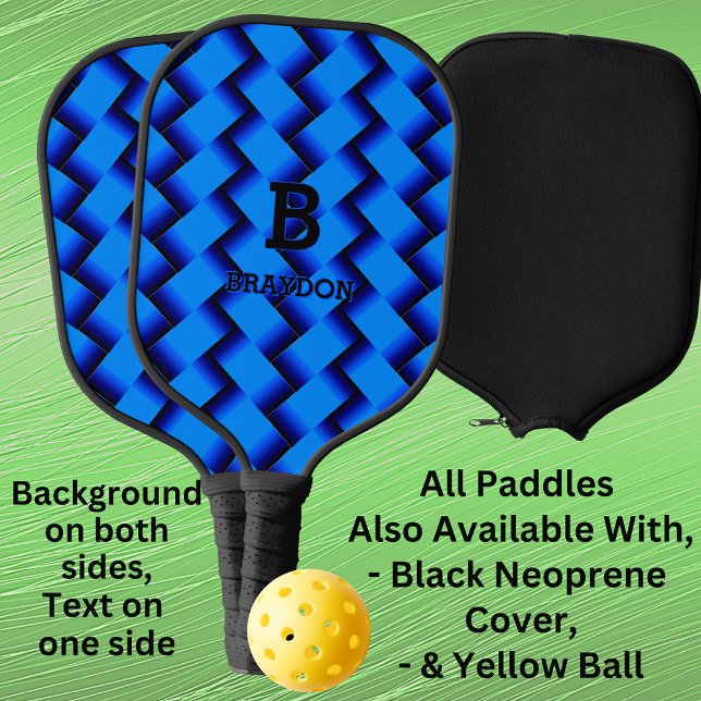 Change Initial Add Name Blue Woven Texture Pickleball Paddle (Creator Uploaded)