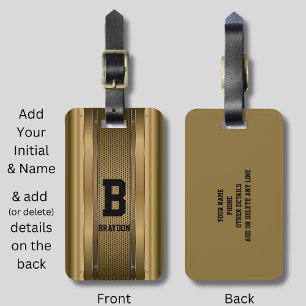 Change Initial Add Name Brown Tan Beige Texture Luggage Tag