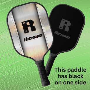 Change Initial, Add Name, Brushed Metal Strips, Pickleball Paddle