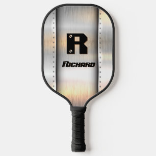 Change Initial, Add Name, Brushed Metal Strips, Pickleball Paddle
