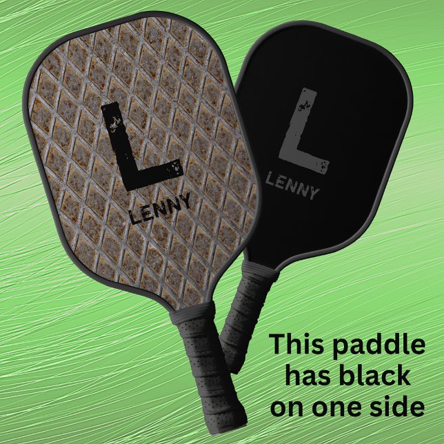 Change Initial, Add Name, Chequered Plate Black Ba Pickleball Paddle (Creator Uploaded)