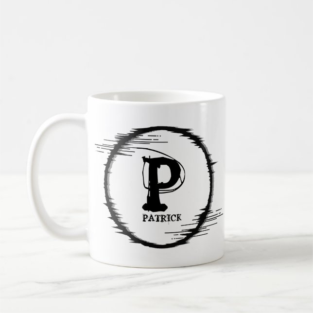 Change Initial Add Name Distorted Circle M N O P Coffee Mug (Left)