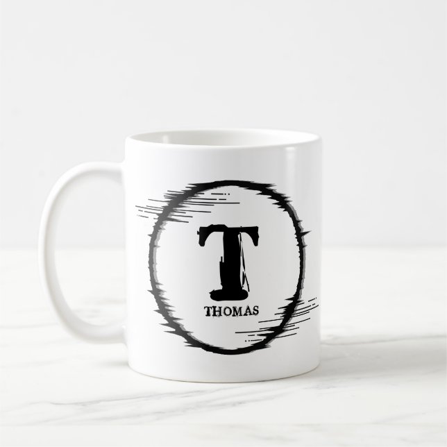 Change Initial Add Name Distorted Circle Q R S T  Coffee Mug (Left)