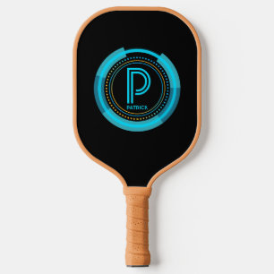 Change Initial, Add Name Futuristic Blue Tech Pickleball Paddle