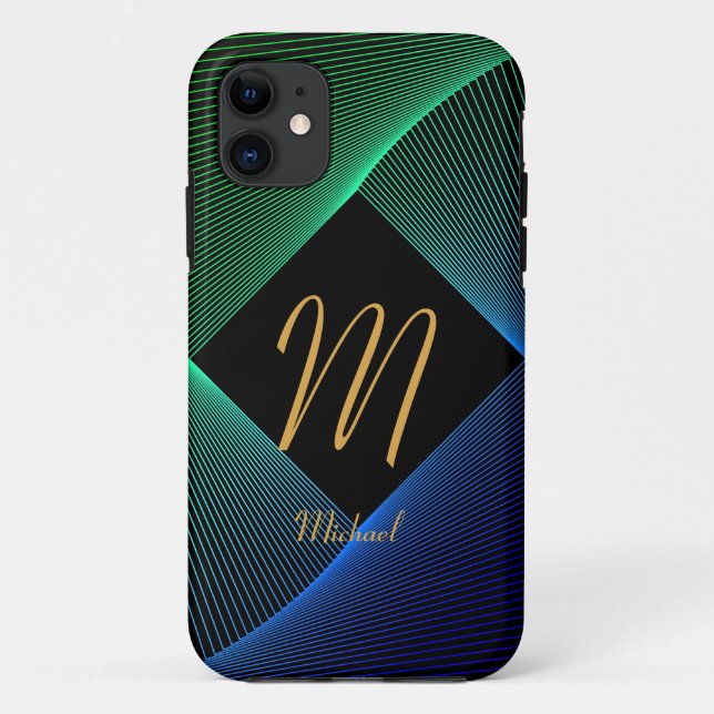 Change Initial Add Name Geometric Green Blue Swirl Case-Mate iPhone Case (Back)
