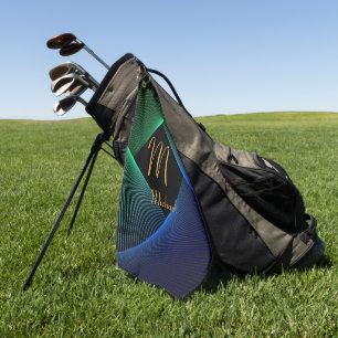 Change Initial Add Name Geometric Green Blue Swirl Golf Towel