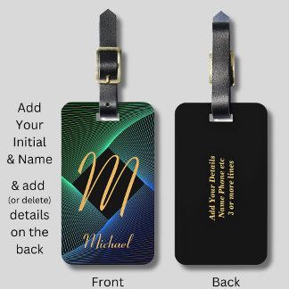 Change Initial Add Name Geometric Green Blue Swirl Luggage Tag