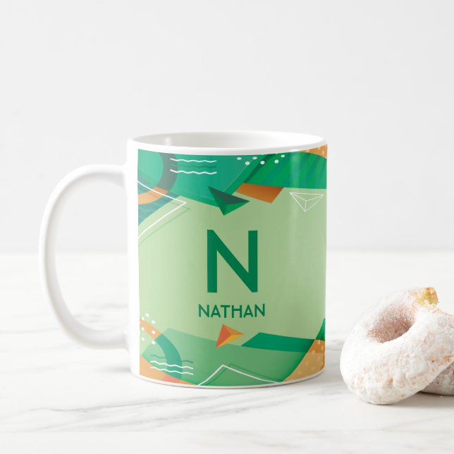 Change Initial Add Name Geometric Green L M N O P Coffee Mug (With Donut)