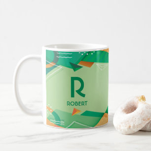 Change Initial Add Name Geometric Green Q R S T U Coffee Mug