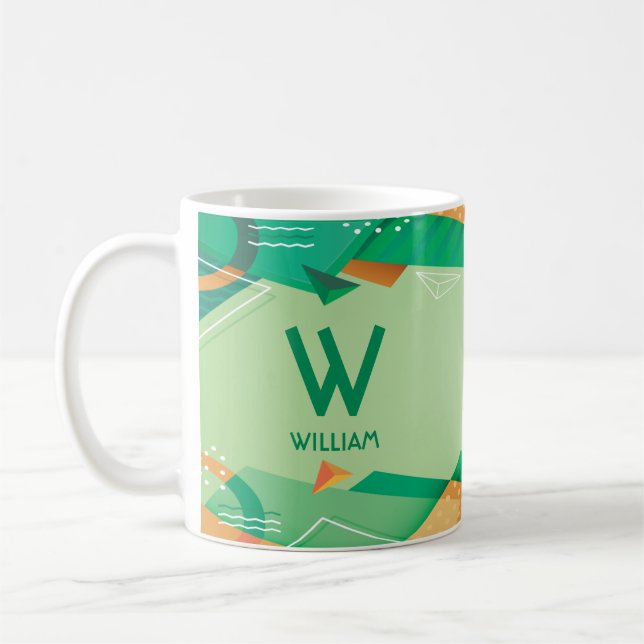 Change Initial Add Name  Geometric Green V W X Y Z Coffee Mug (Left)
