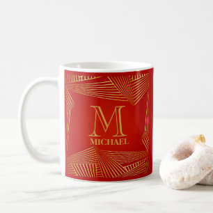 Change Initial Add Name  Gold on Red L M N O P Coffee Mug