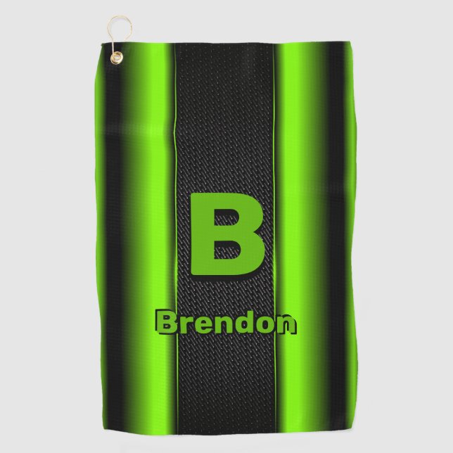 Change Initial Add Name Green & Black Stripes     Golf Towel (Front)