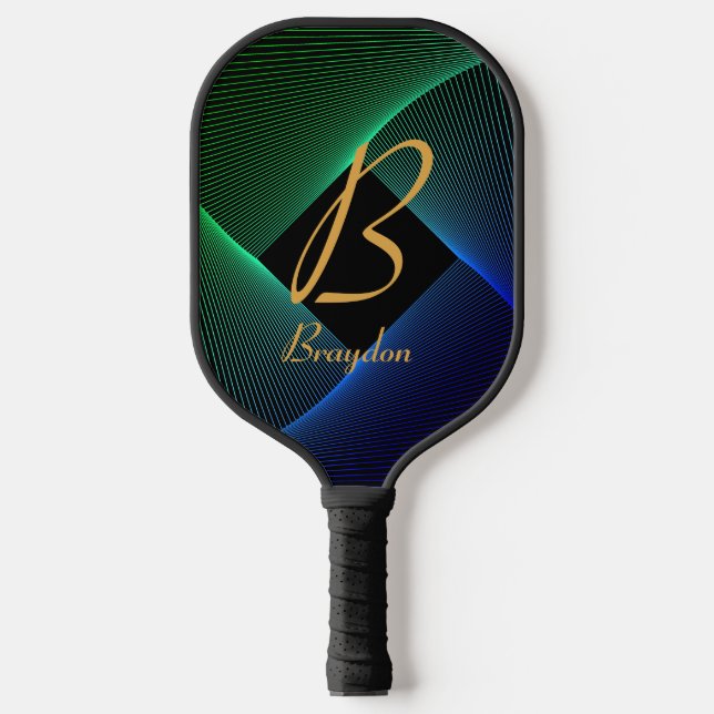 Change Initial, Add Name Green Blue Swirl          Pickleball Paddle (Front)