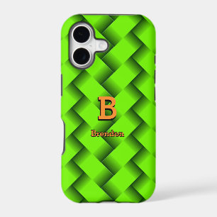 Change Initial Add Name Green Metallic Strip Weave