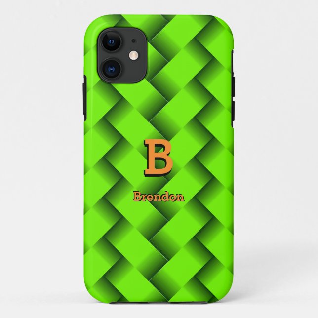 Change Initial Add Name Green Metallic Strip Weave Case-Mate iPhone Case (Back)
