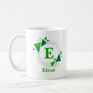 Change Initial Add Name Green White Circle E F G H Coffee Mug