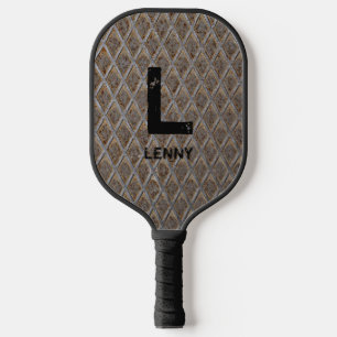 Change Initial, Add Name, Grey Chequered Plate Pickleball Paddle