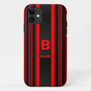 Change Initial Add Name Metallic Red Black Stripes iPhone 11 Case