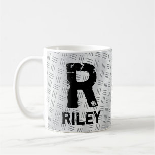 Change Initial Add Name O P Q R S T Checkerplate, Coffee Mug