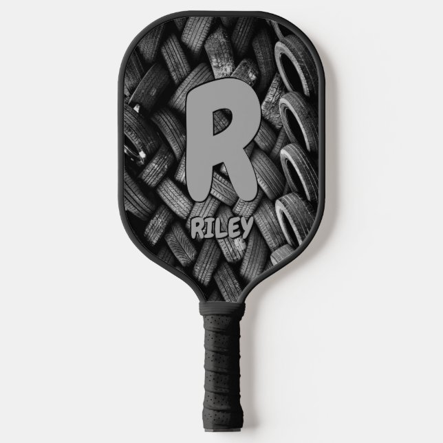 Change Initial, Add Name, Old Motor Car Tyres Pickleball Paddle (Front)