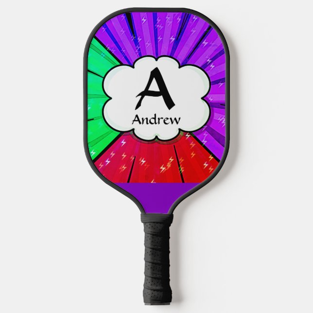 Change Initial, Add Name, Pop Art Cloud Burst Pickleball Paddle (Front)