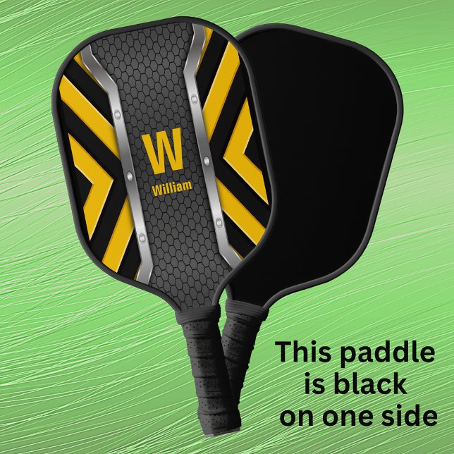 Change Initial, Add Name, Safety Yellow Black Pickleball Paddle (Creator Uploaded)