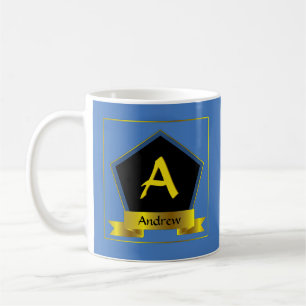 Change Initial Add Name, Shield Ribbon - A B C D E Coffee Mug
