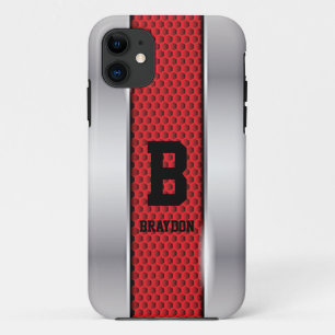 Change Initial Add Name Silver Grey Red Texture iPhone 11 Case