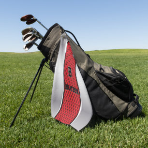 Change Initial Add Name Silver Grey Red Texture    Golf Towel