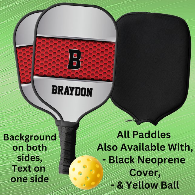 Change Initial, Add Name, Silver Grey Red Texture Pickleball Paddle (Creator Uploaded)