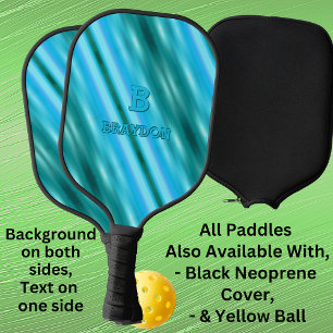 Change Initial Add Name Soft Blue Aqua Teal Stripe Pickleball Paddle