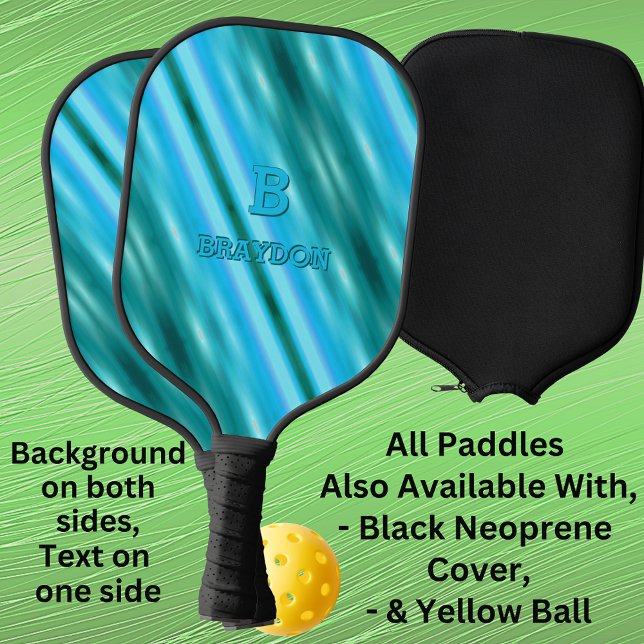 Change Initial Add Name Soft Blue Aqua Teal Stripe Pickleball Paddle (Creator Uploaded)